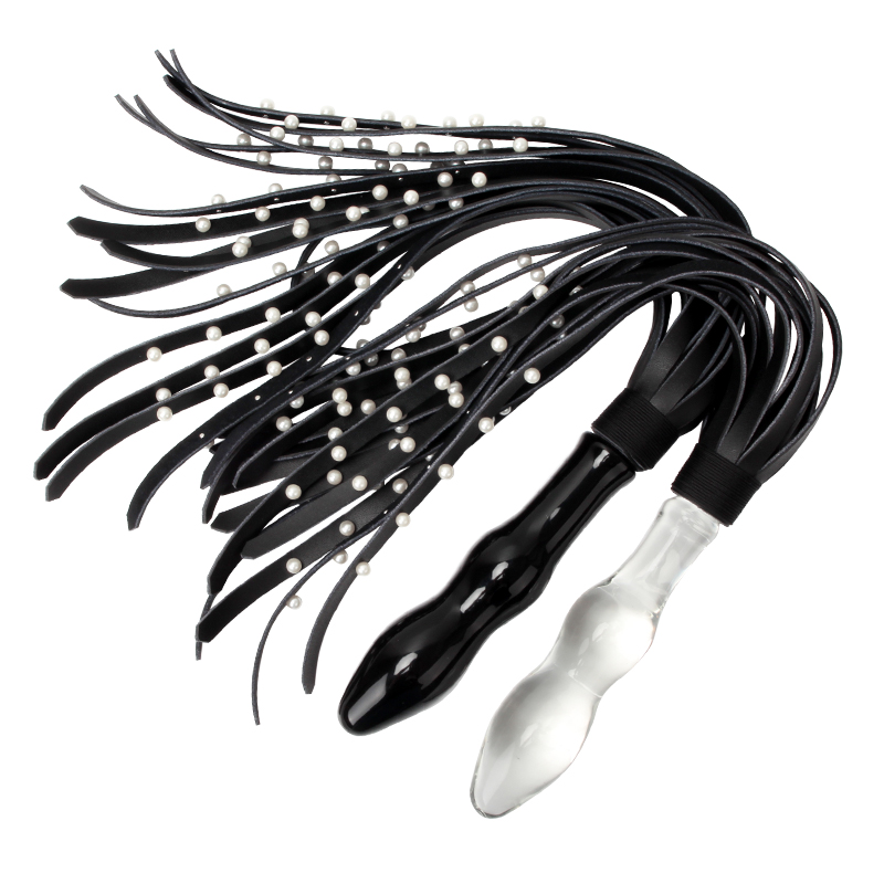 Genuine leather Pearl whip glass anal plug